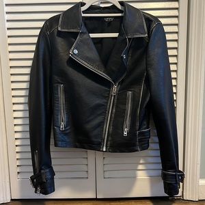 Topshop Washed Wolf Zipper Faux Leather Moto Jacket